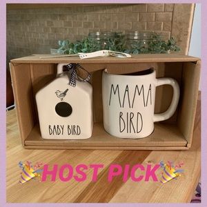 Rae Dunn “BABY BIRD MAMA BIRD” Ceramic Birdhouse Mug Set NWT